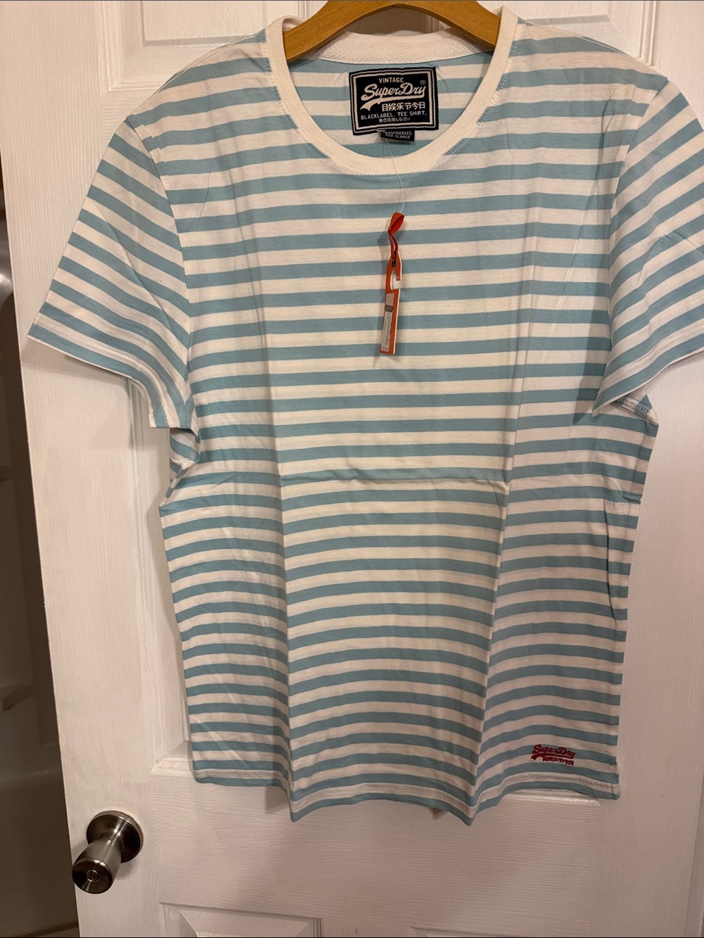 Superdry mens Blue & White Striped Short Sleeve Tee